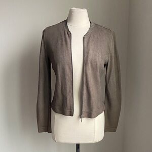 TAHARI Leather Full Zip Jacket Womens Sz Small Grey Snake Textured